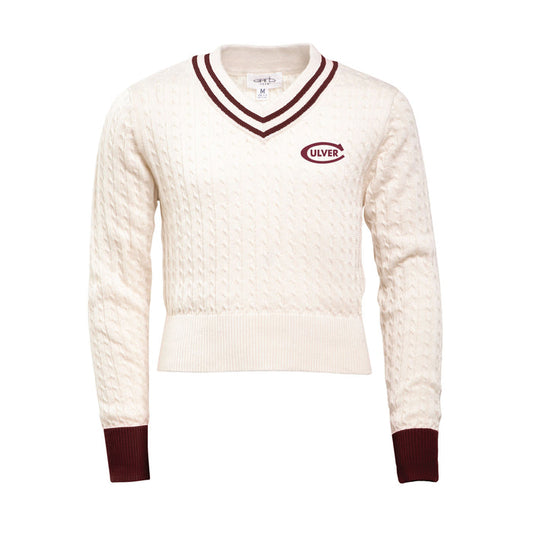 Youth Girls Birdie Cable Knit Sweater- Cream/Maroon